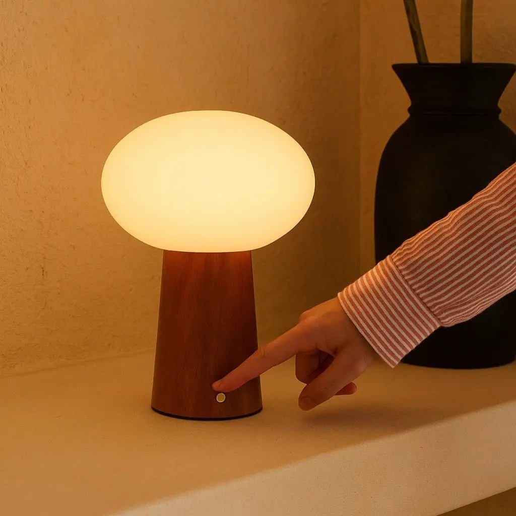 Max Kastanjebruine Houten Snoerloze Tafellamp | Oplaadbaar, glas, duurzaam ontwerp