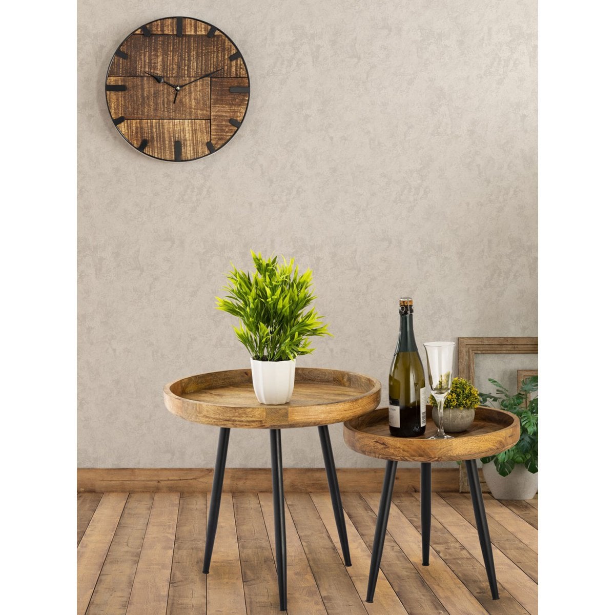 Bijzettafel hout rond Ø 40 of 50 cm Vancouver salontafel woonkamer tafel metalen metalen voet zwart mat