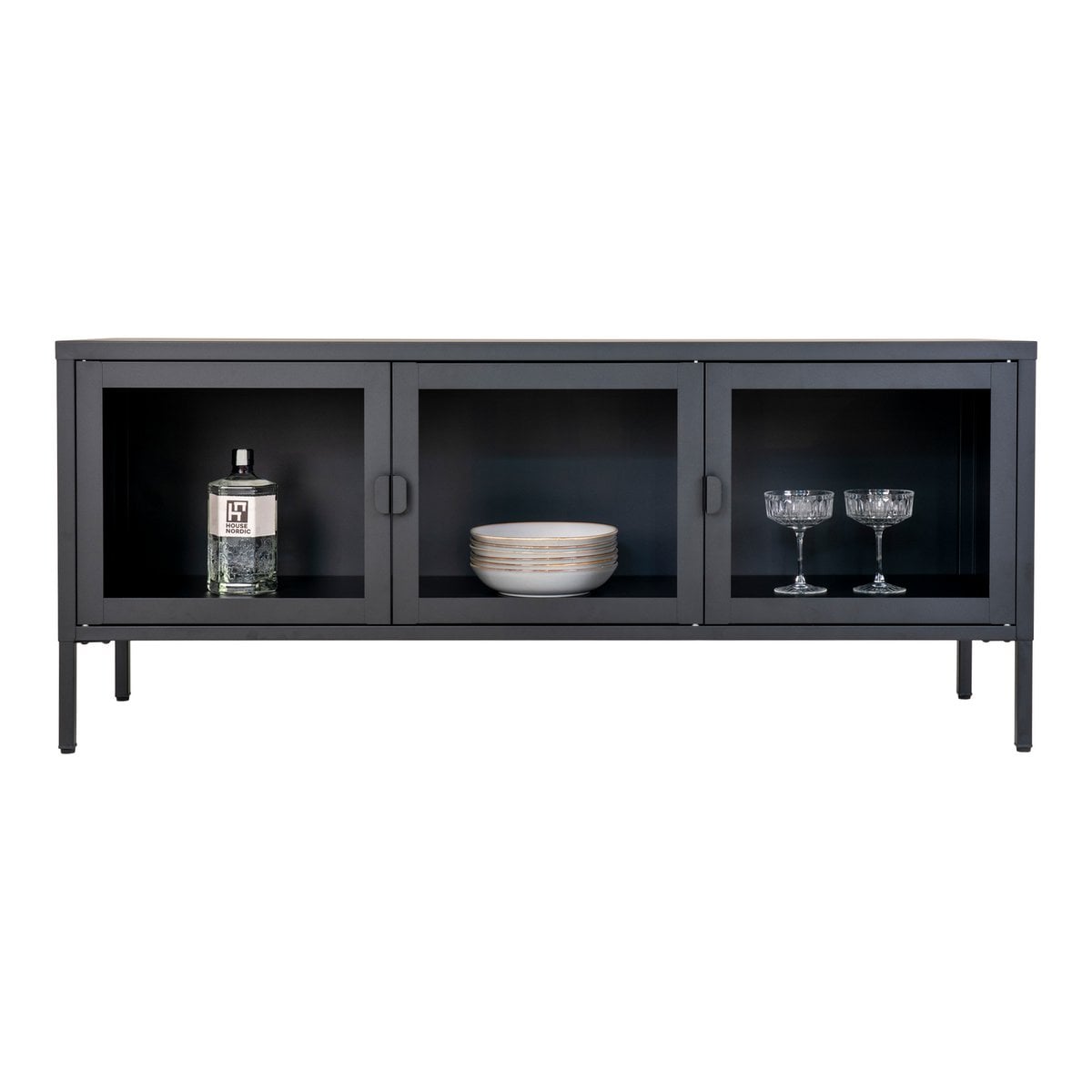 Brisbane TV-meubel - Zwart, Staal/Glas, 130x40x55 cm