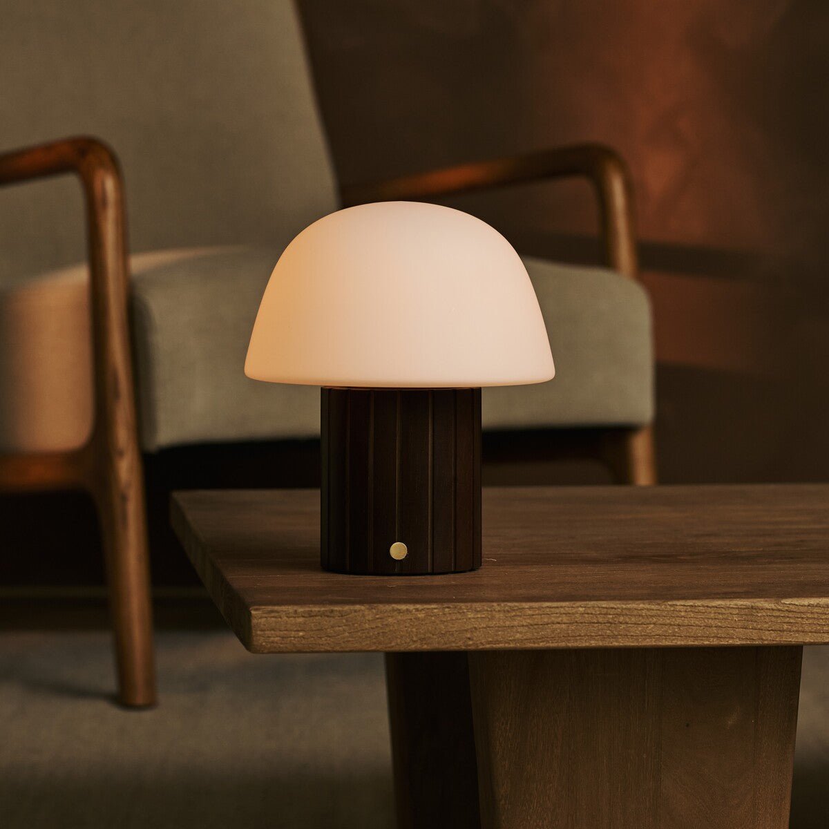 Etienne Dark Brown Rechargeable Table Lamp | Dimmable, Modular Lampshade & 3 Light Colors