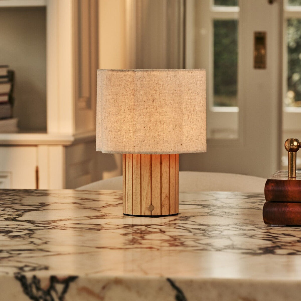 Bianca Light Brown Rechargeable Table Lamp | Stylish, Functional & Linen Blend