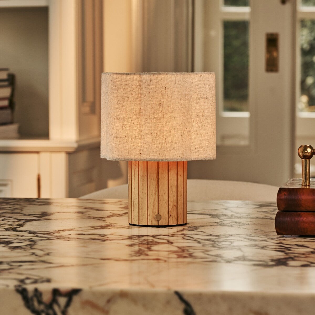 Bianca Light Brown Rechargeable Table Lamp | Stylish, Functional & Linen Blend
