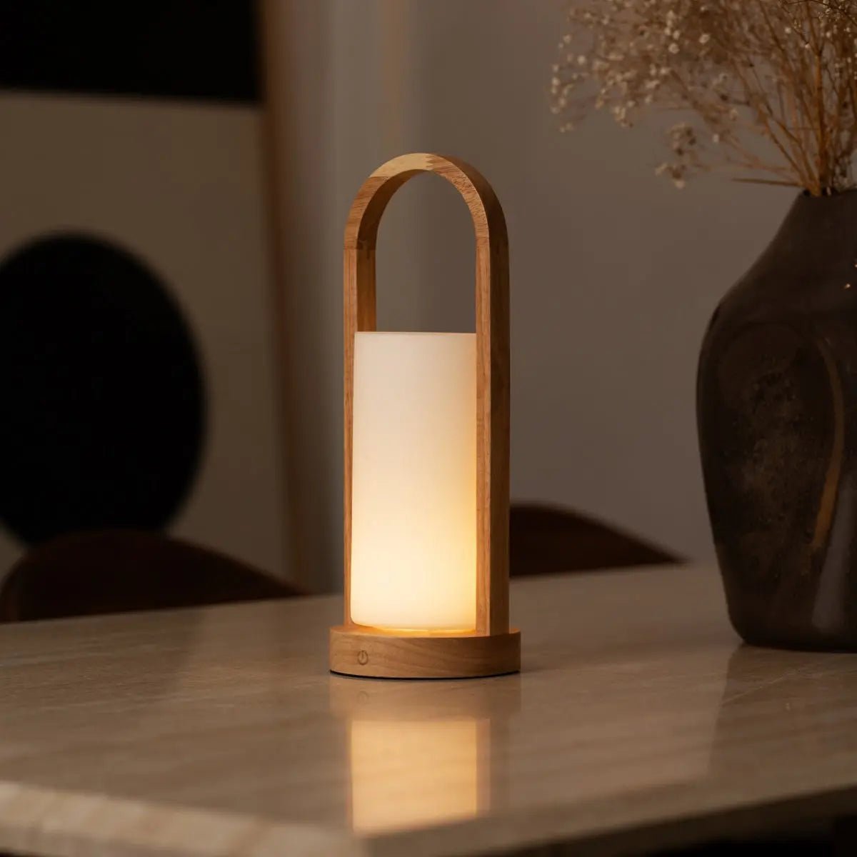 Evie Lichtbruine Oplaadbare Houten Tafellamp | Dimbaar, draadloos en 3 lichtmodi