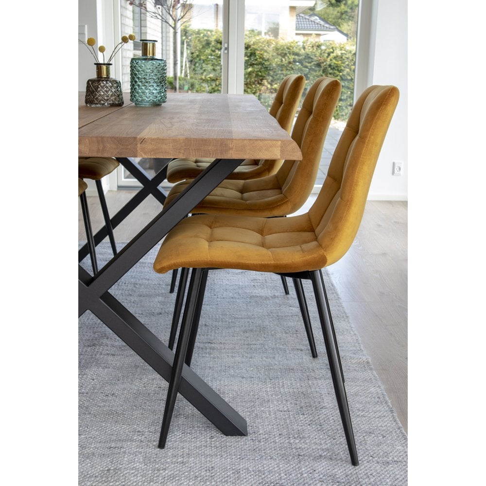 Middelfart Eetkamerstoel - Polyester Fluweel, Staal, Mosterdgeel - Set van 2