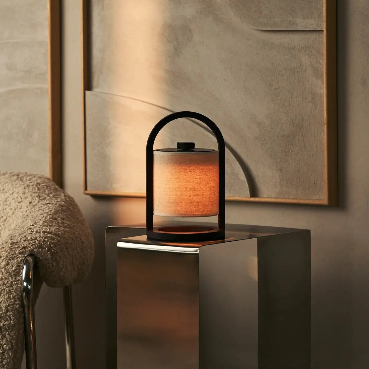 Rivier Donkerbruin Houten Oplaadbare Lamp | Linnenmix, veelzijdig en tot 100 uur batterijduur