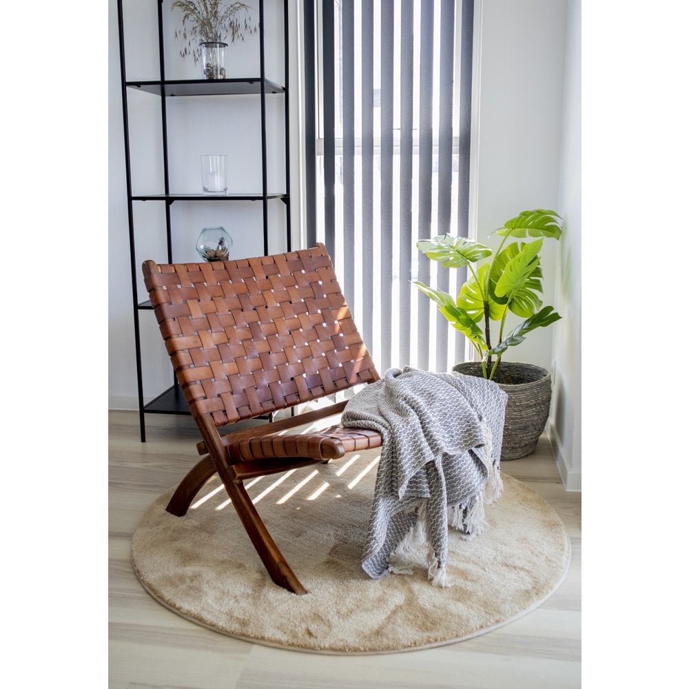 Perugia Klapstoel - Teakhout, Leer, Bruin - 66x74x73 cm