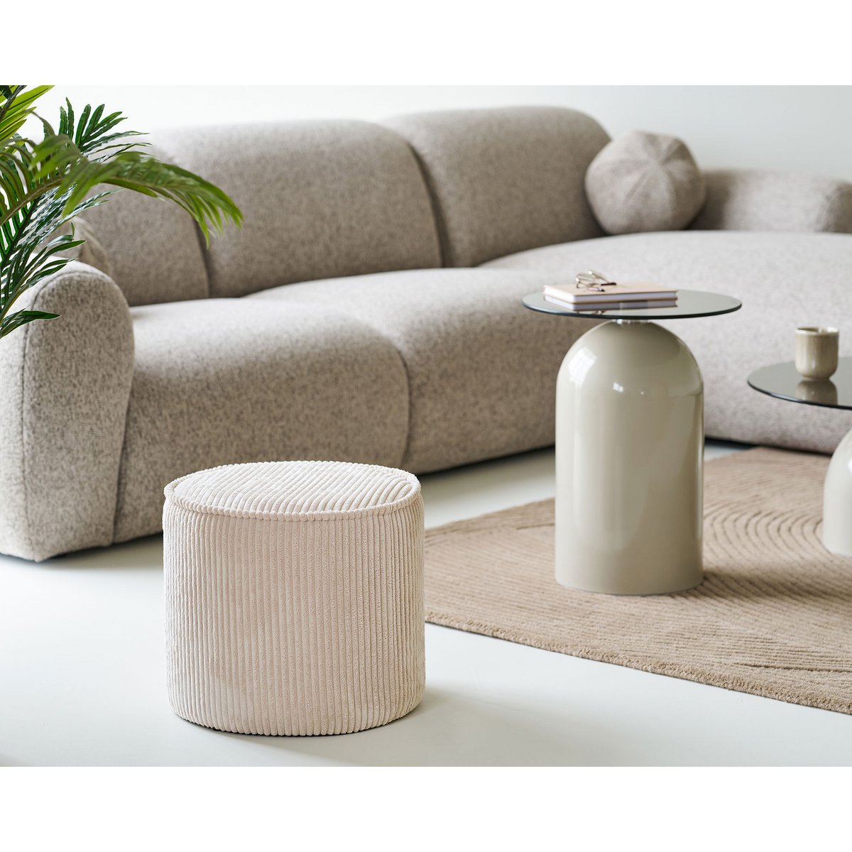 Taupo Poef, ribfluweel, beige, ø40x35 cm, HN1424