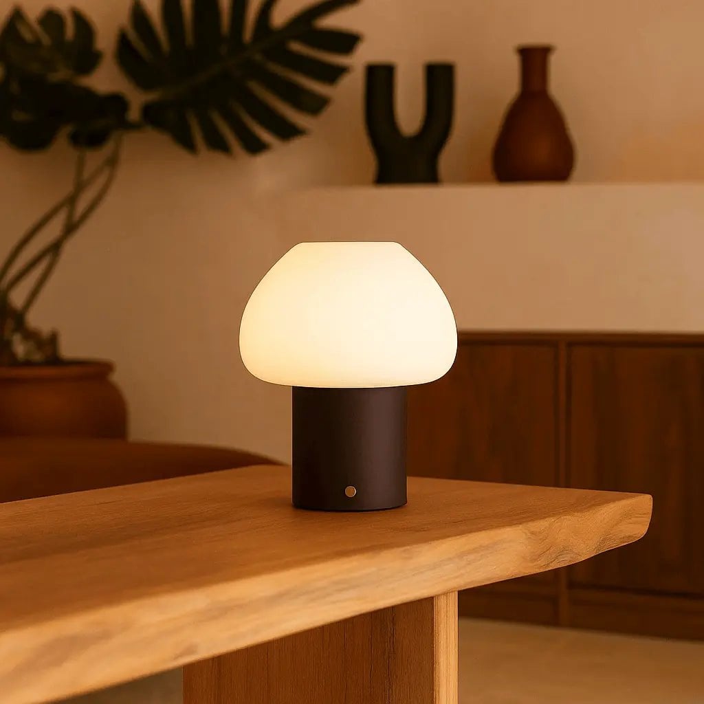 Fynn Donkerbruine Houten Lamp | Oplaadbaar, dimbaar en stijlvol