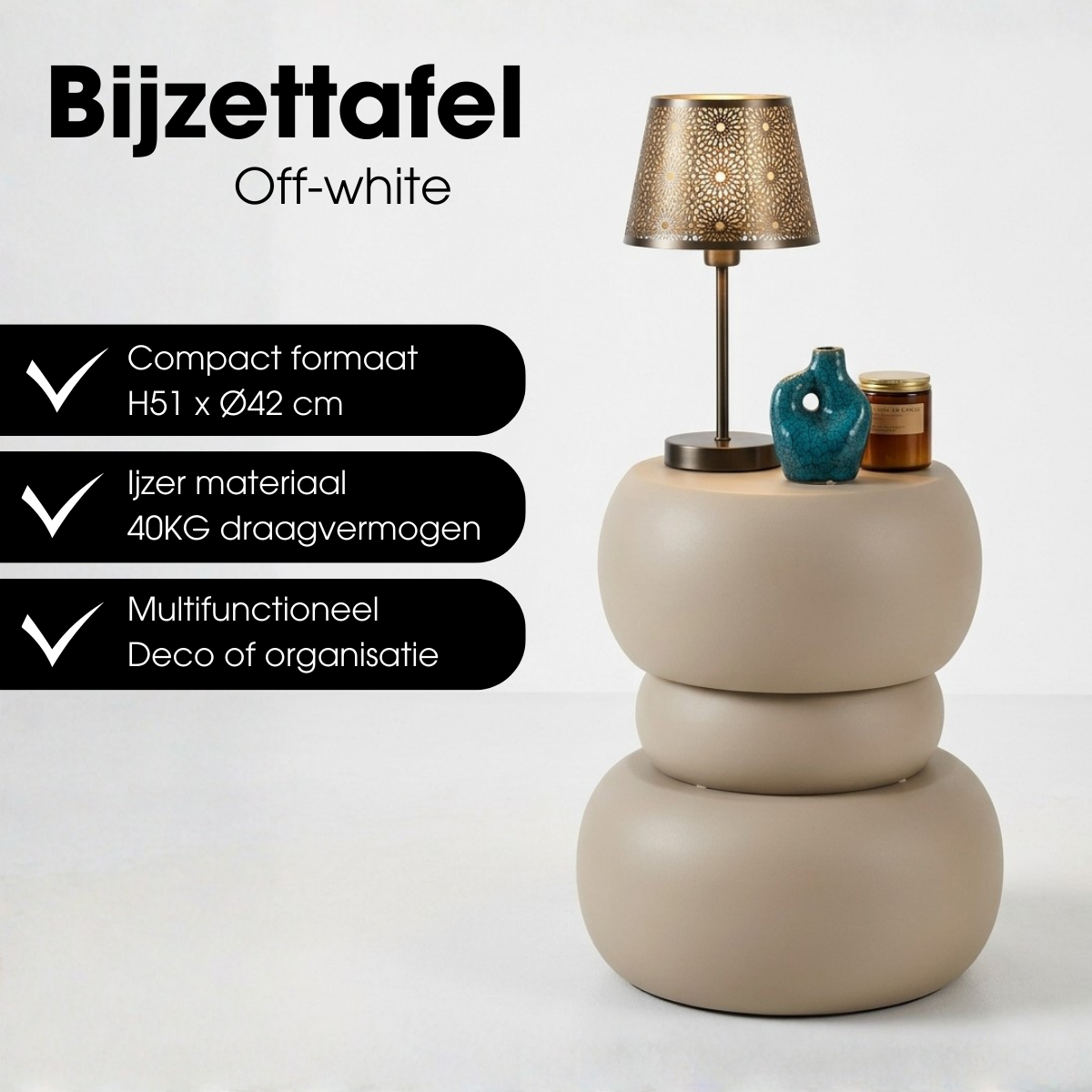 Bijzettafel Zea Gebroken wit