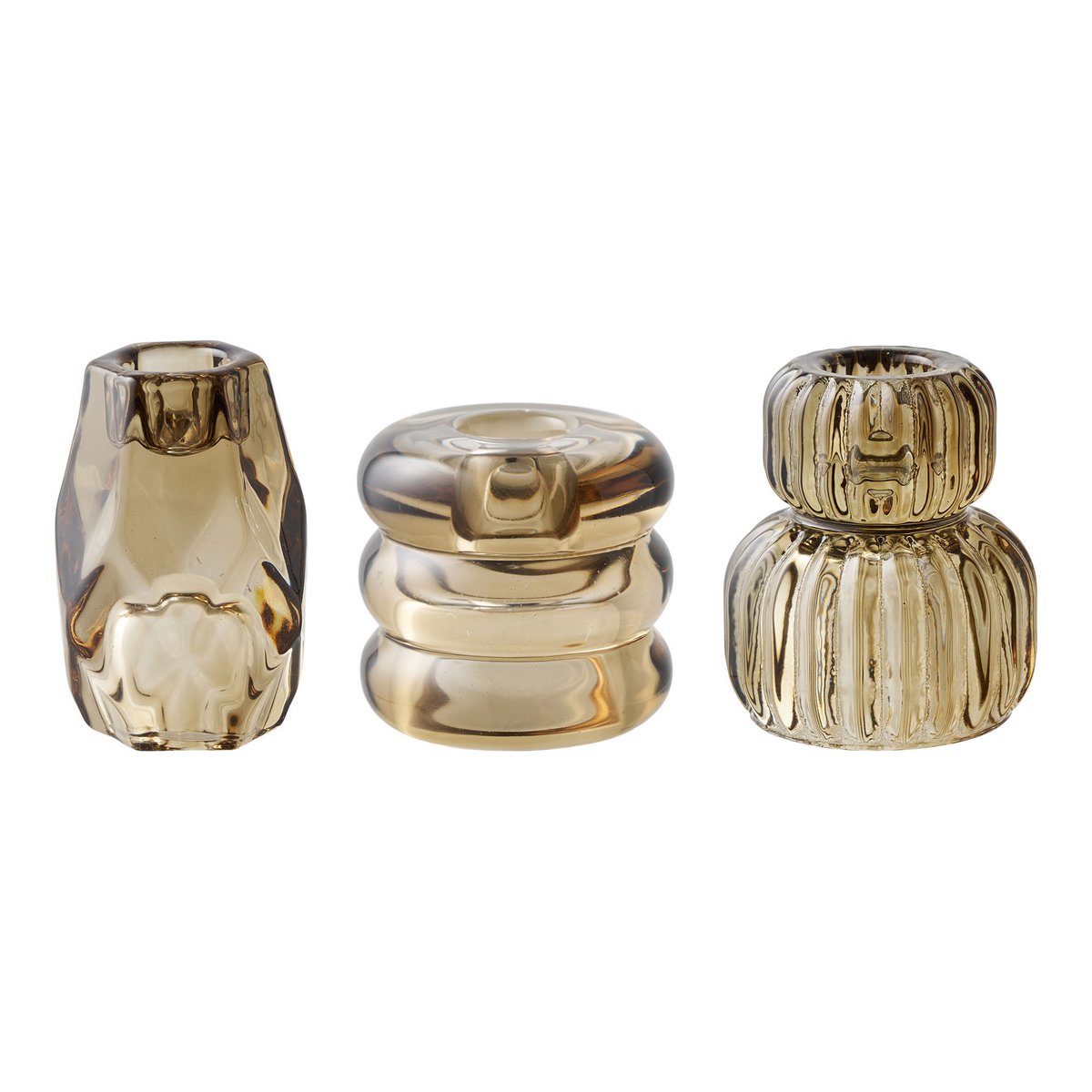 Kaarshouder, glas, gerookt bruin, set van 3