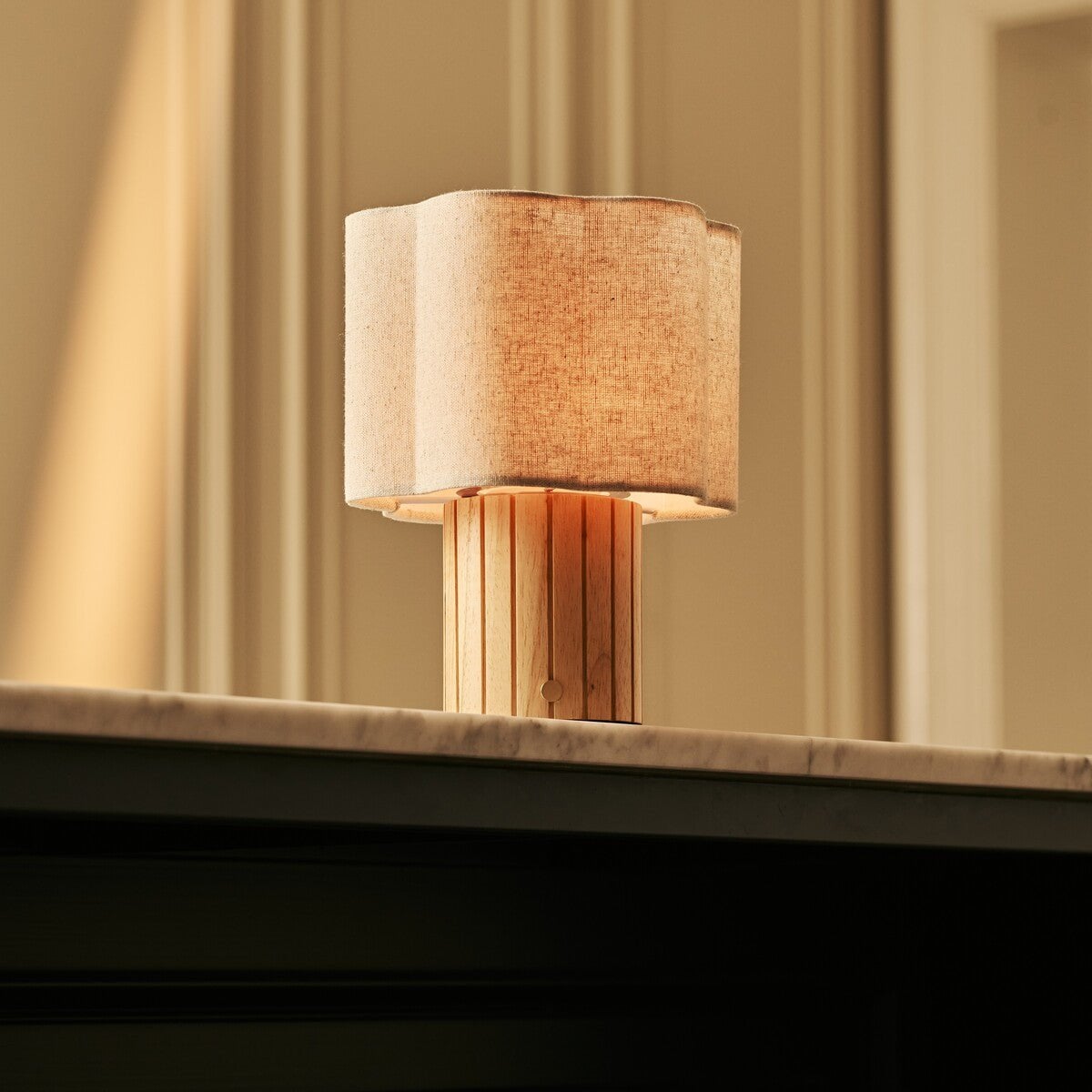 Bianca Light Brown Rechargeable Table Lamp | Stylish, Functional & Linen Blend