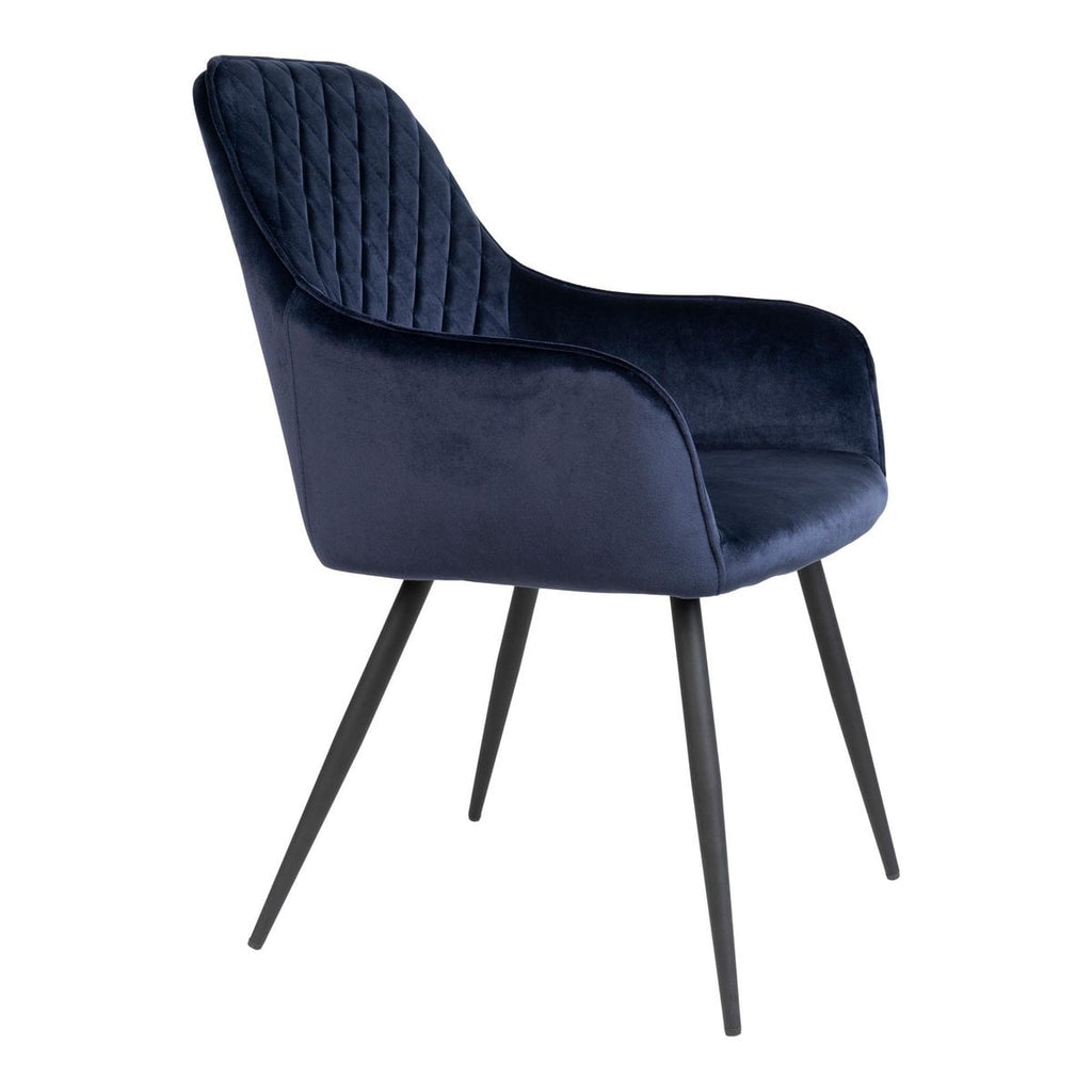 Harbo Eetkamerstoel - Blauw, Fluweel, Zwarte metalen poten - Set van 2