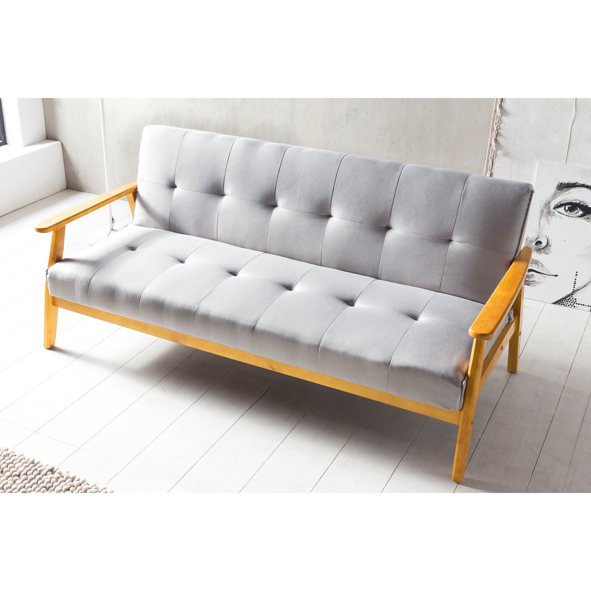 Slaapbank 190x85x81 cm lichtgrijs geweven stof
