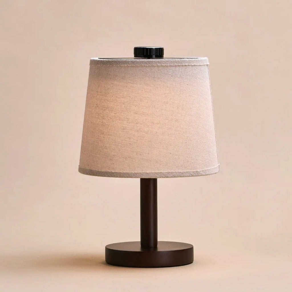 Rover Donkerbruine Houten Oplaadbare Lamp | Snoerloos, dimbaar en linnenmix