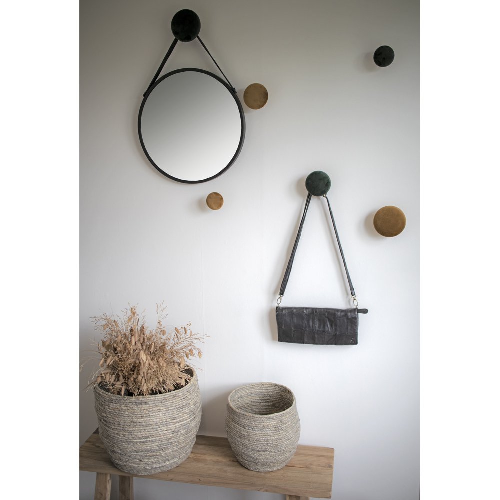 Trapani Spiegel - Zwart, Staal, Kunstleer, Ø38cm