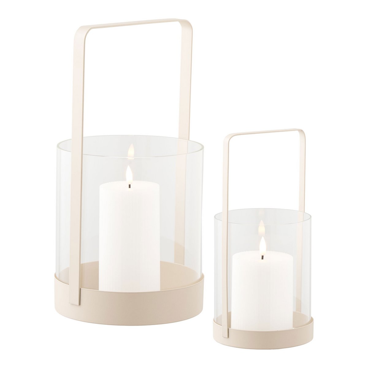 Hurricane kandelaar, glas/metaal, beige, set van 2