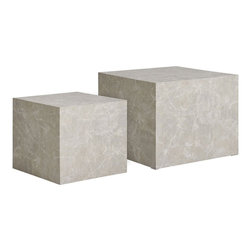 Praagse salontafelset - Beige, marmerlook, MDF, decorpapier, set van 2