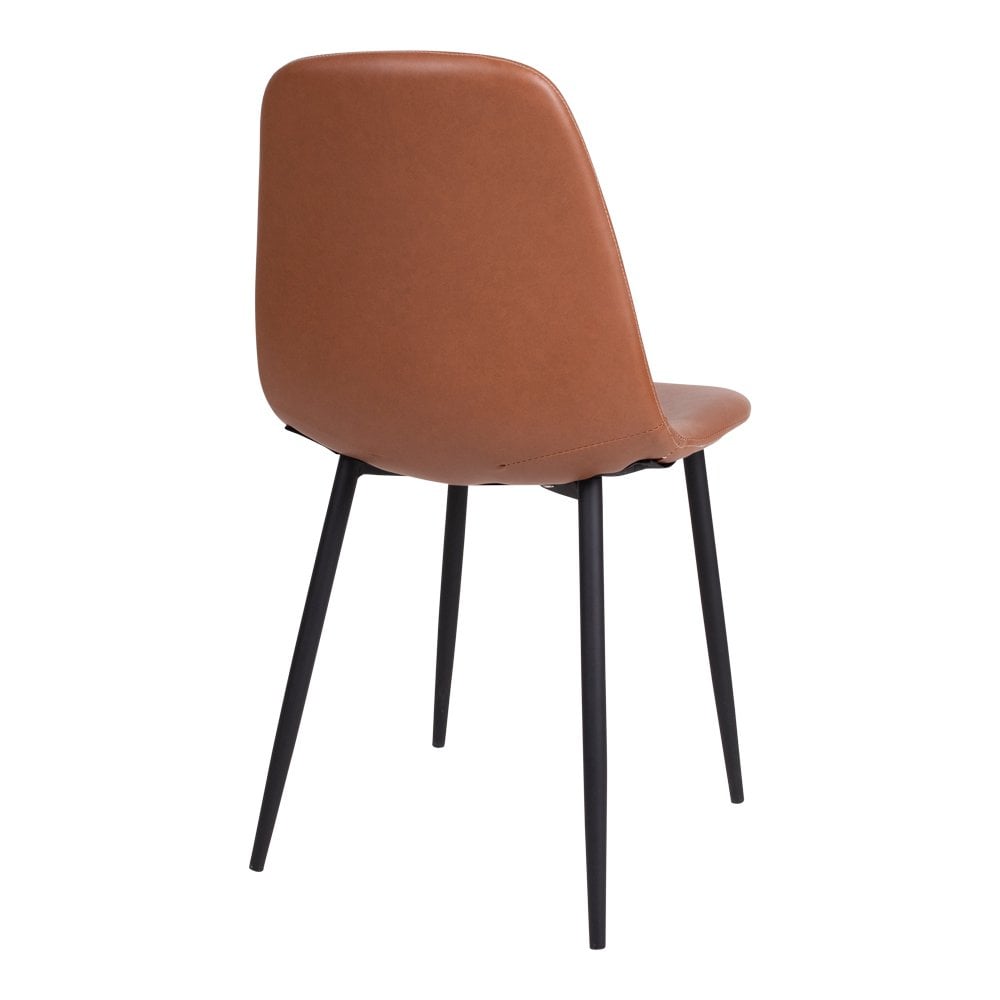 Stockholm Eetkamerstoel - Bruin, PU-leer, zwarte metalen poten, 54x44x88cm - set van 2