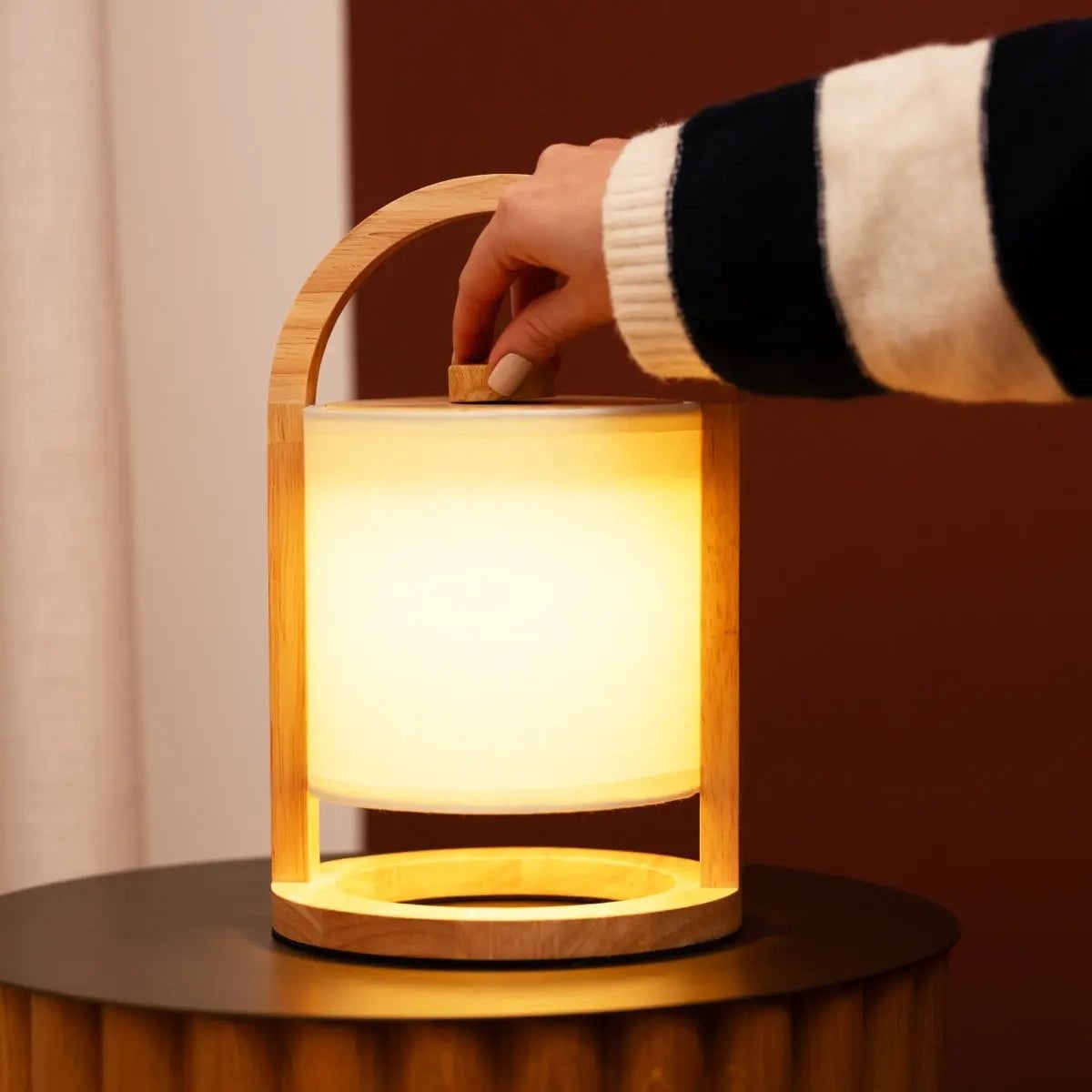 River Lichtbruine Houten Oplaadbare Lamp | Linnenmix, veelzijdig en tot 100 uur batterijduur