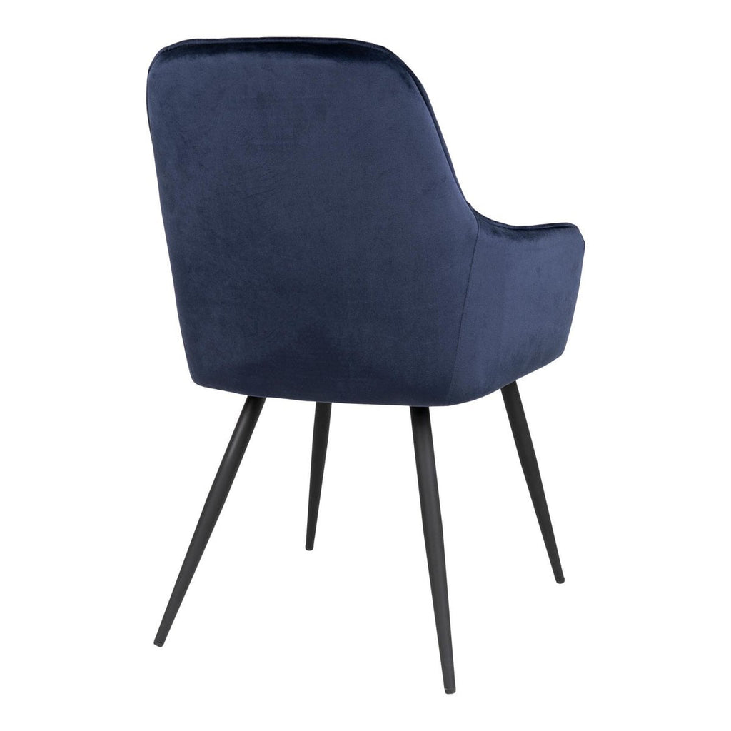 Harbo Eetkamerstoel - Blauw, Fluweel, Zwarte metalen poten - Set van 2