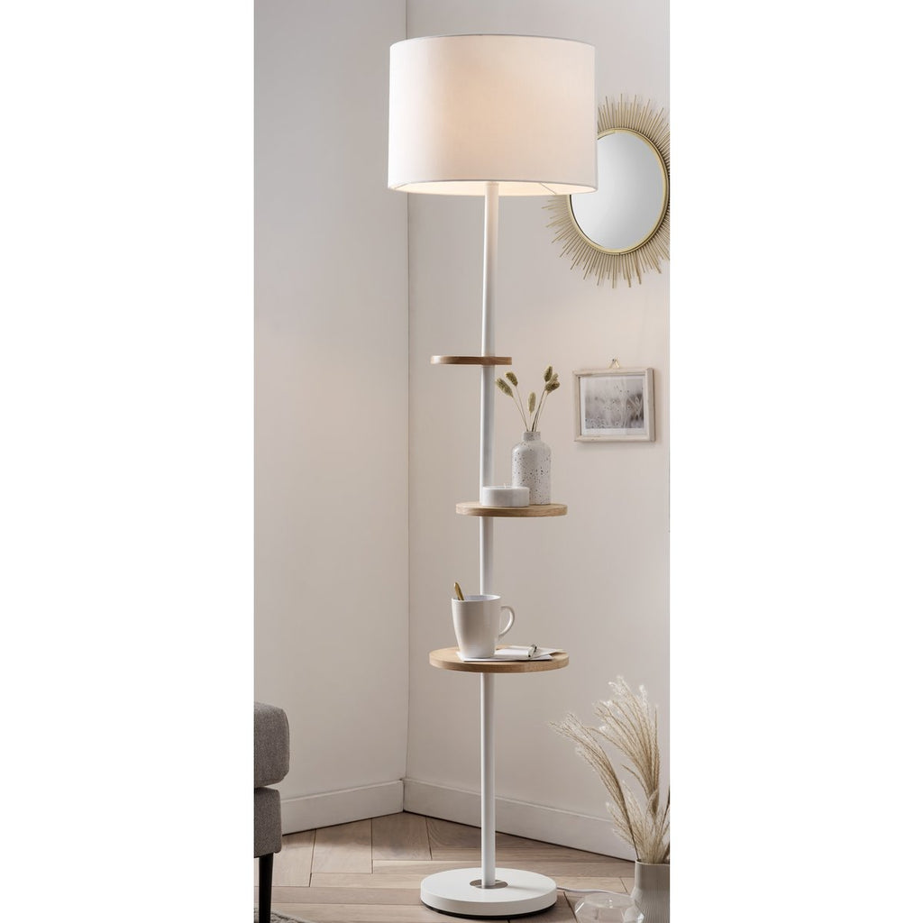 Staande lamp met 3 houten planken