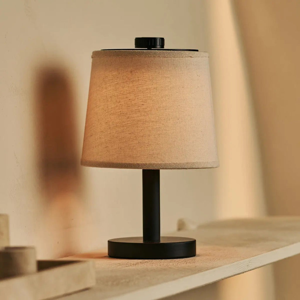 Rover zwarte houten oplaadbare lamp | Snoerloos, dimbaar en linnenmix