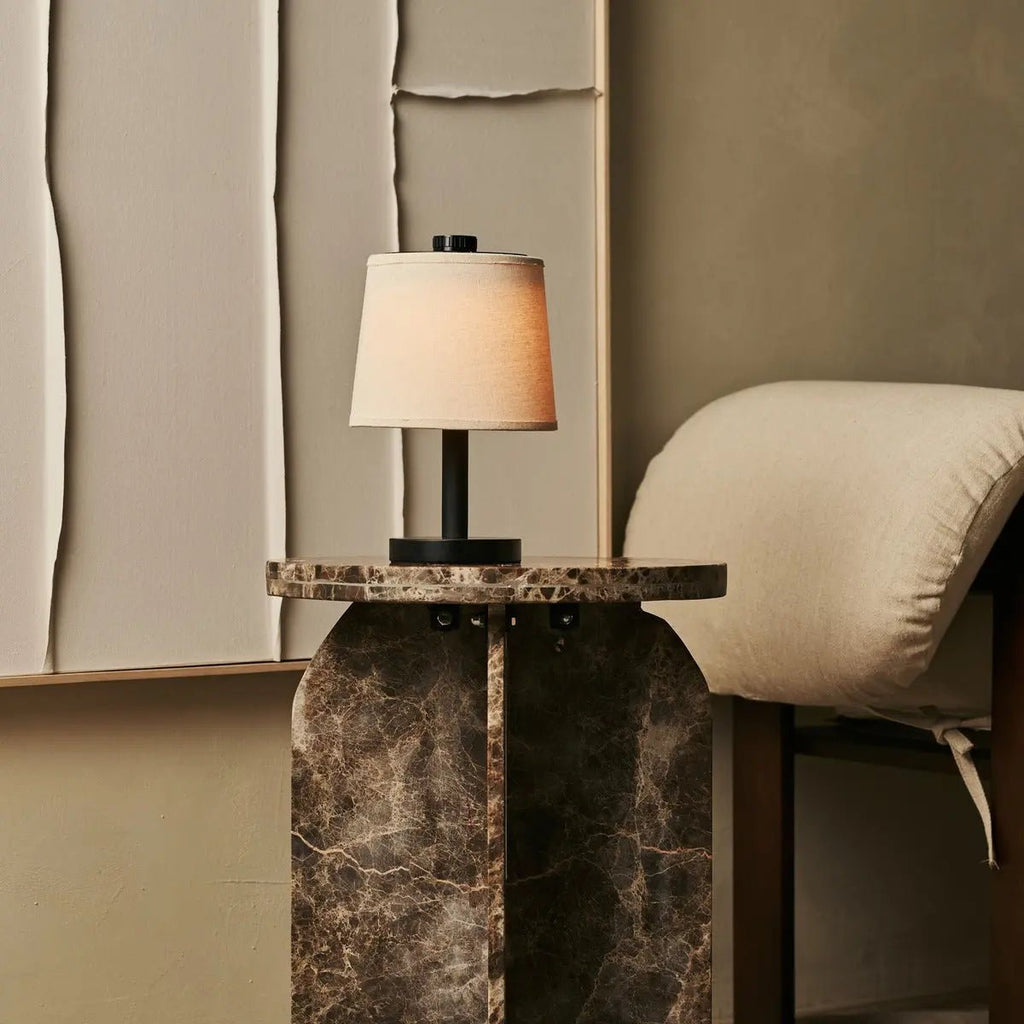 Rover zwarte houten oplaadbare lamp | Snoerloos, dimbaar en linnenmix
