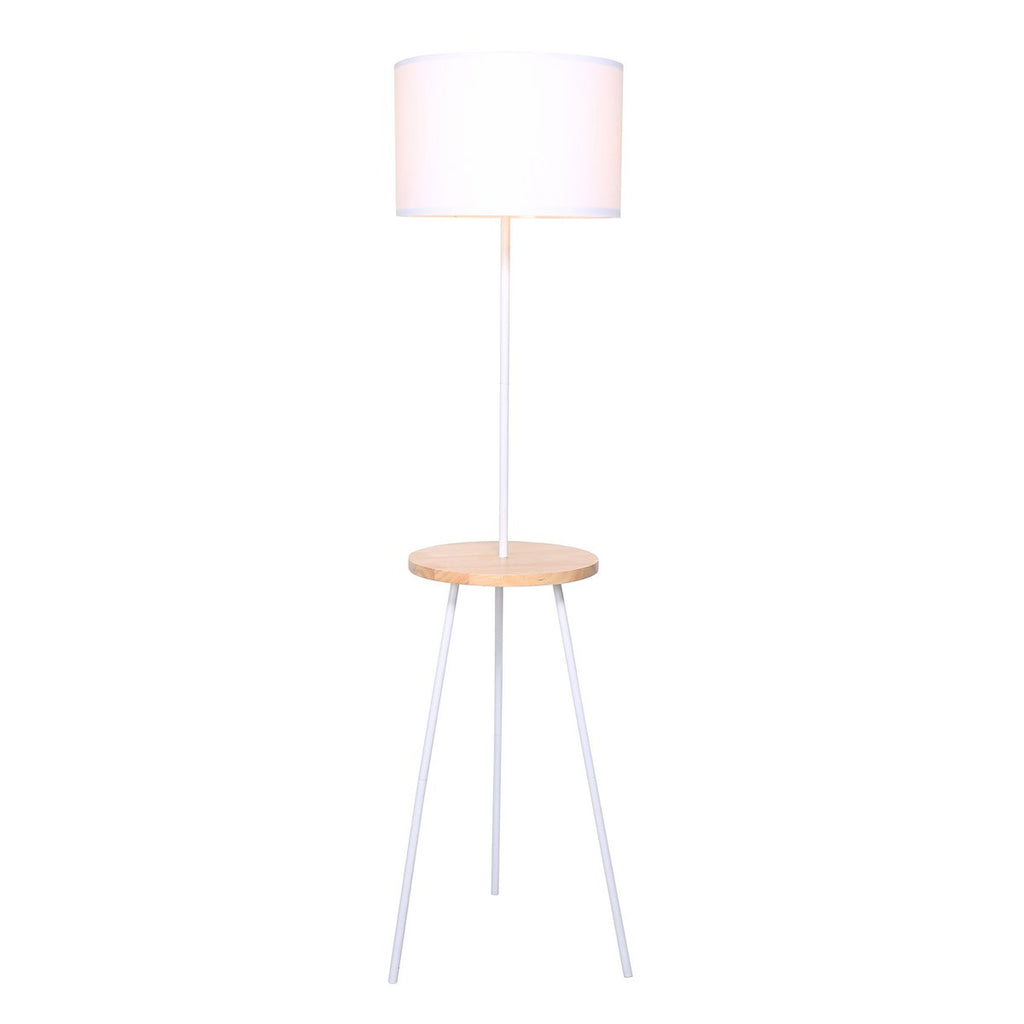 Vloerlamp met houten dienblad