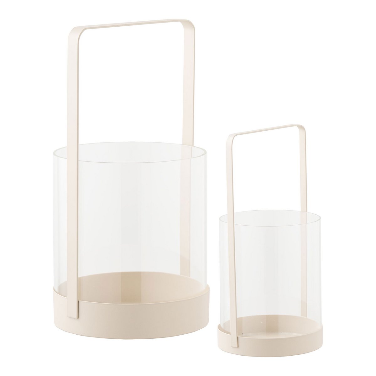 Hurricane kandelaar, glas/metaal, beige, set van 2