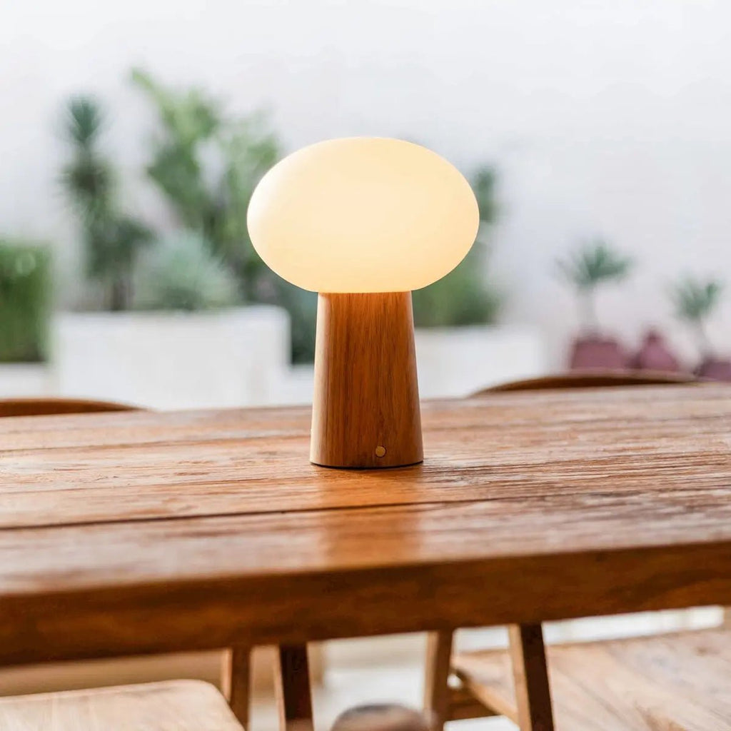Max Lichtbruine Houten Snoerloze Tafellamp | Oplaadbaar, glas en duurzaam ontwerp