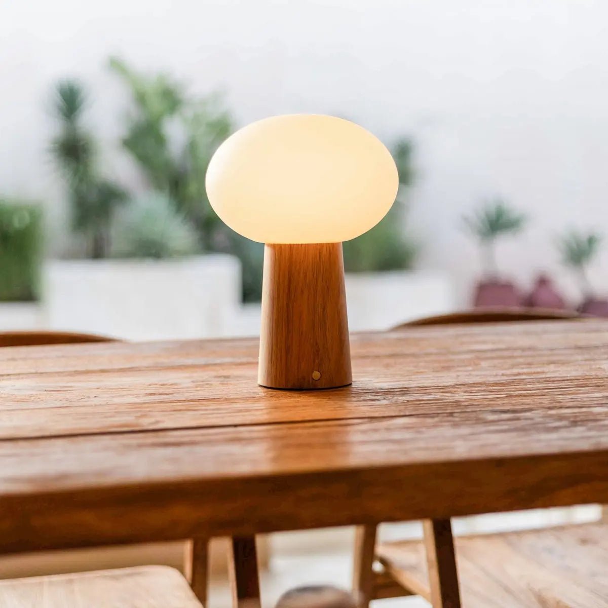 Max Lichtbruine Houten Snoerloze Tafellamp | Oplaadbaar, glas en duurzaam ontwerp
