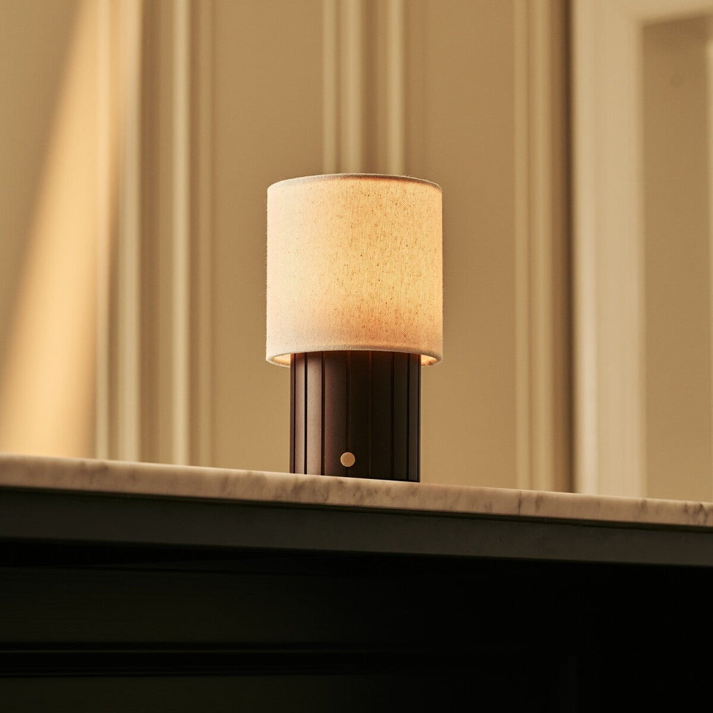 Donnée Dark Brown Rechargeable Table Lamp | Cordless, 3 Light Modes & Linen Blend