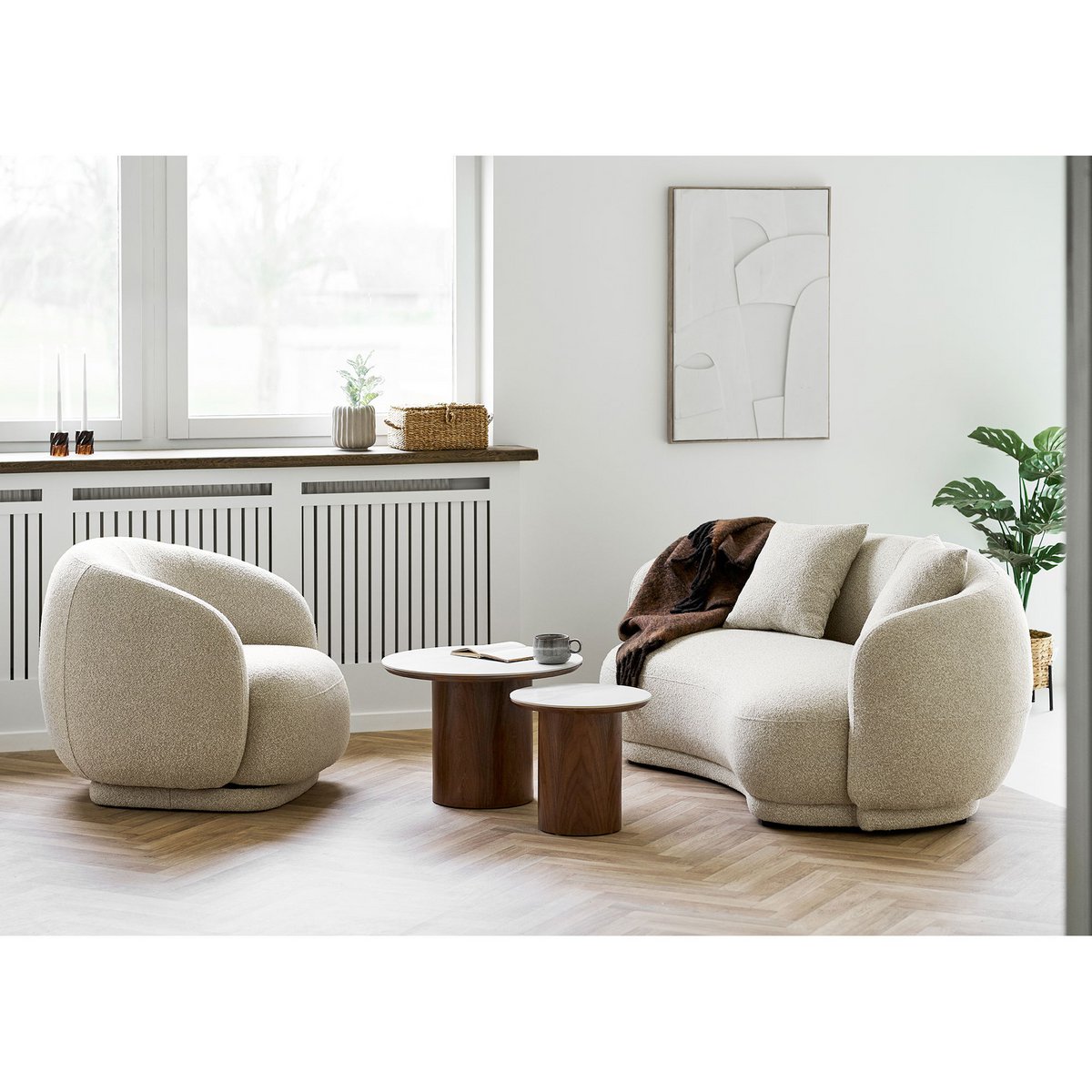 Noli Salontafel, tafelblad keramiek/essenfineer, wit/donkerbruin, ø60x42 cm