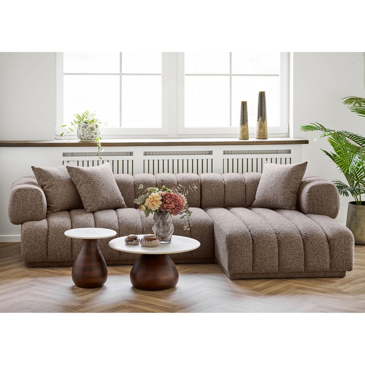 Heide Salontafel, mangohout/marmer, donkerbruin/wit, ø70x35 cm