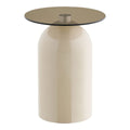 Ravello Bijzettafel, gehard glas/metaal, grijs/beige, ø40x52 cm