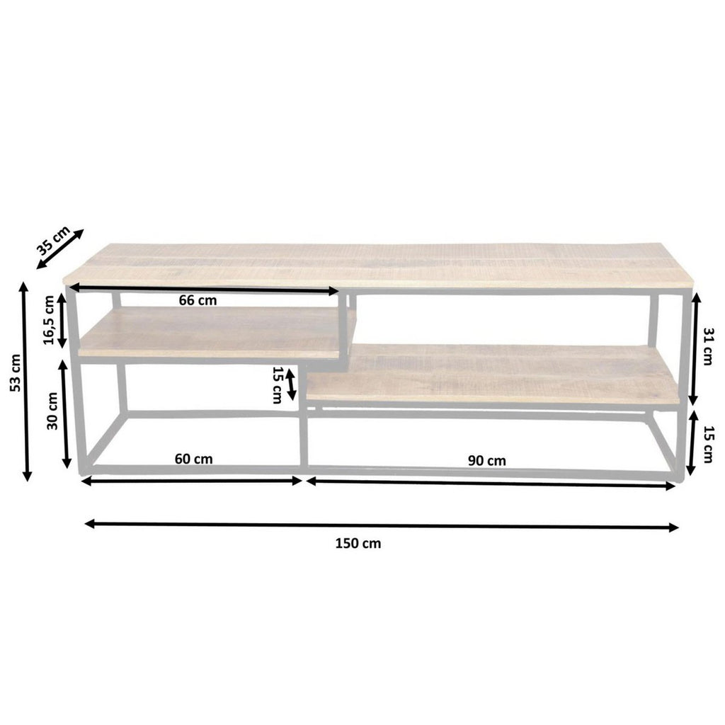 TV-lowboard TV-meubel TV-board 150 x 51 x 36 cm Liverpool metalen frame zwart mat