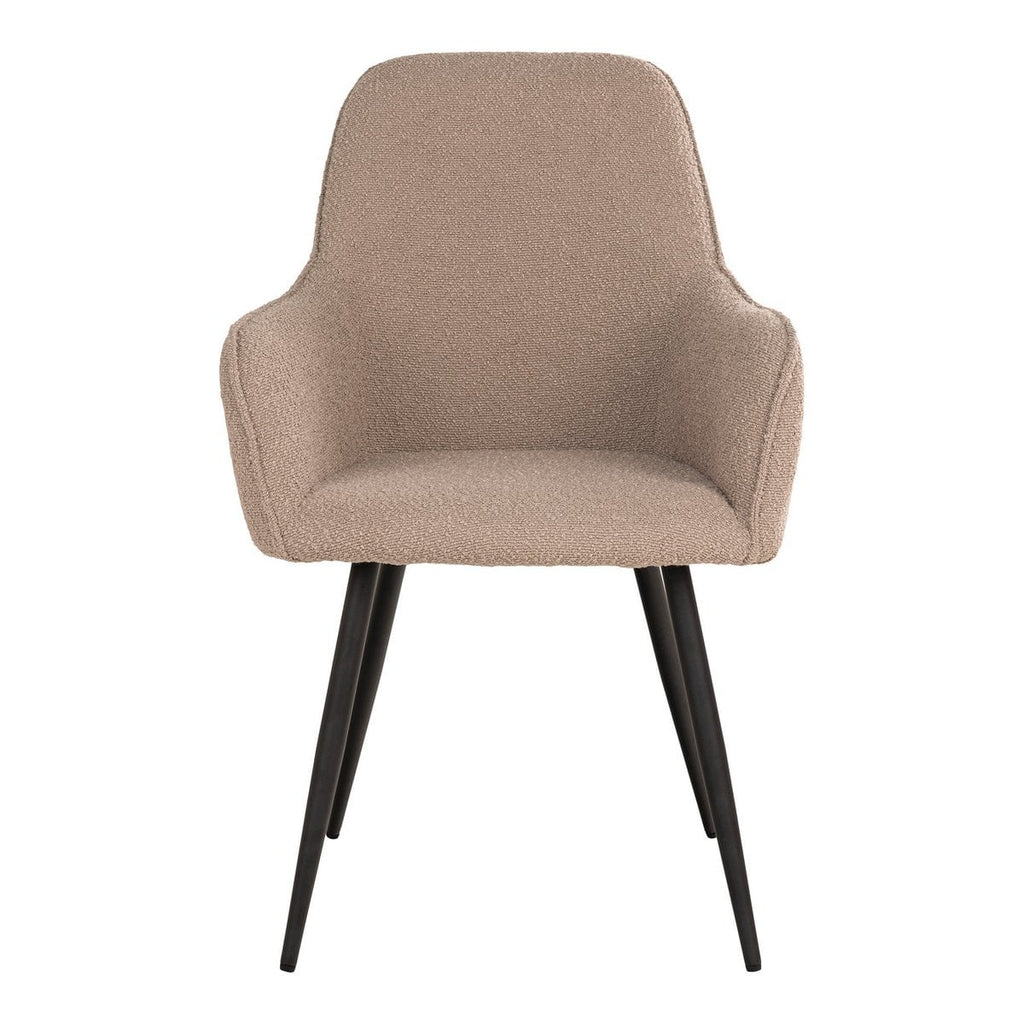 Harbo Eetkamerstoel - Beige Bouclé, Zwarte Poten - Set van 2