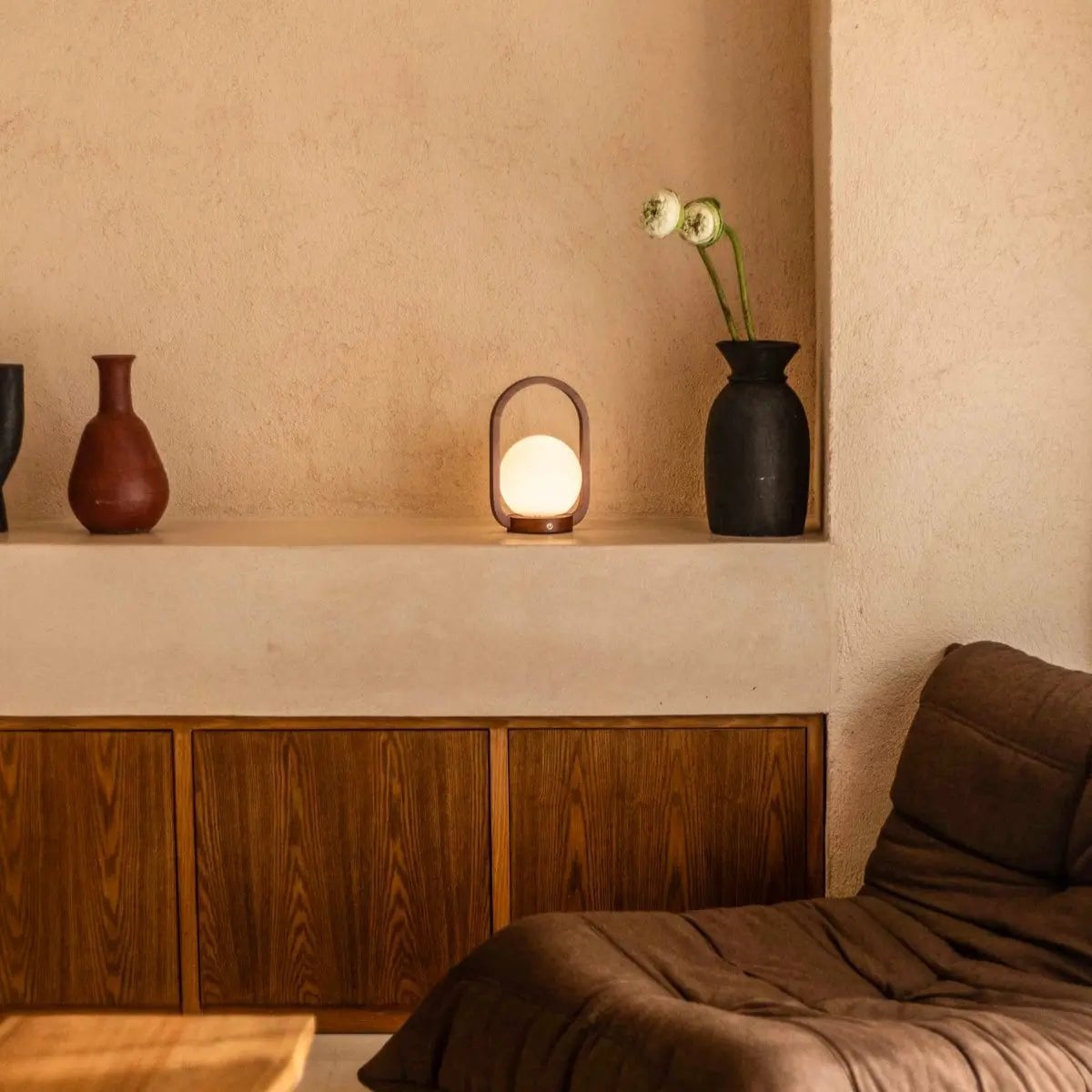 Skye kastanjebruine houten draadloze lamp | Oplaadbaar, dimbaar en 3 lichtmodi