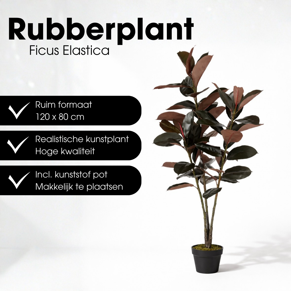 Kunstplant Rubberplant Rood