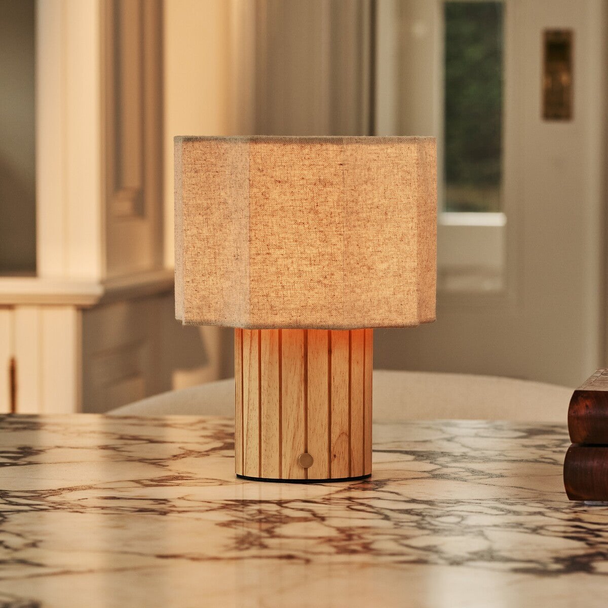 Channa Light Brown Rechargeable Table Lamp | Linen Blend, Stylish & Functional